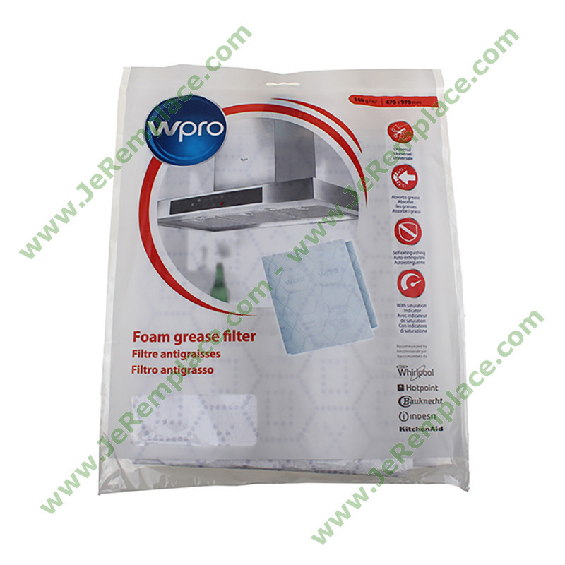 Filtre anti-graisse en mousse pour hotte WPRO - FHG009 - 150g/m² -  470x1140mm - Cdiscount Electroménager